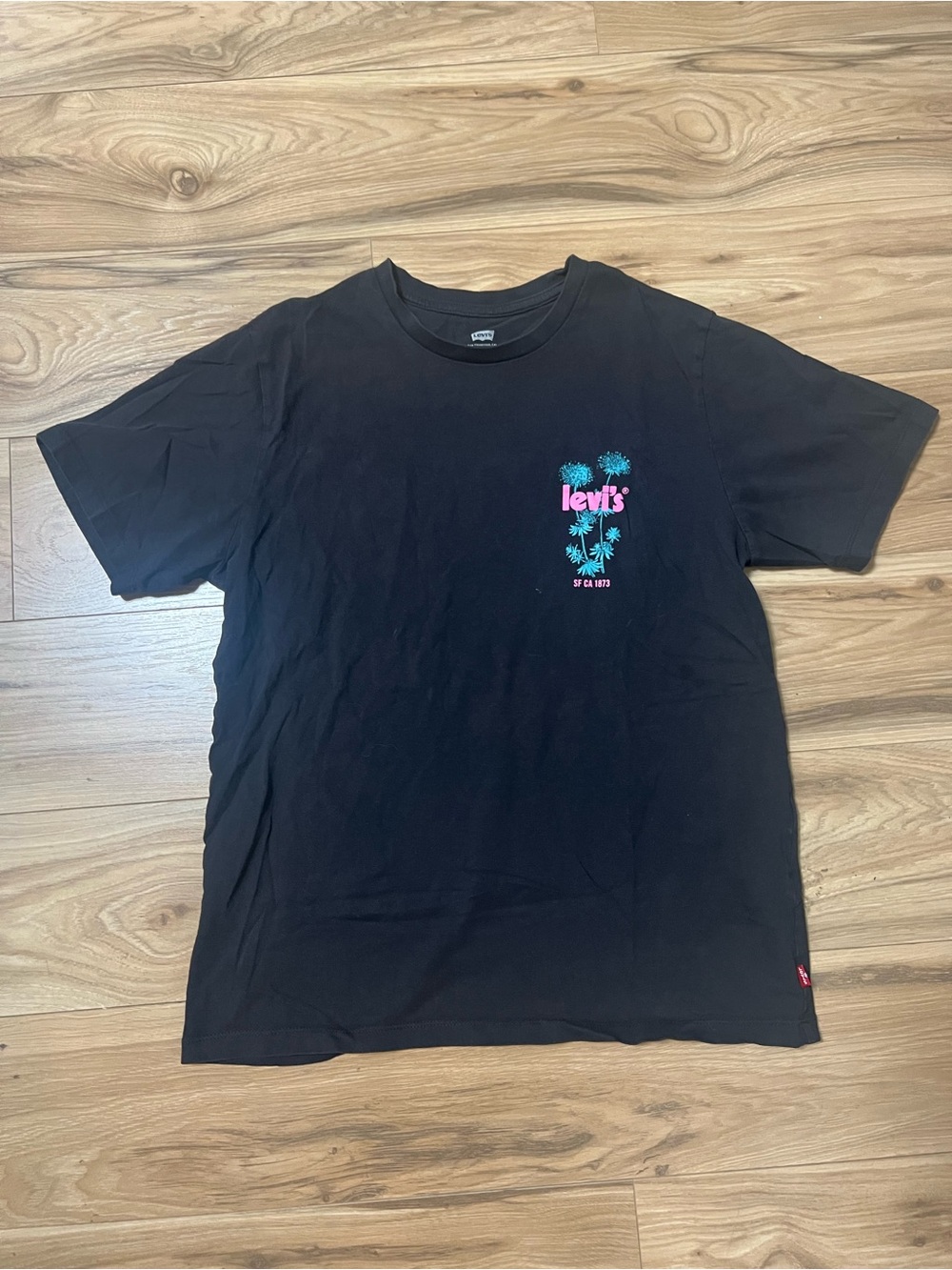 Levi's Black Short Sleeve Tee with Turquoise & Pink Palm Graphic